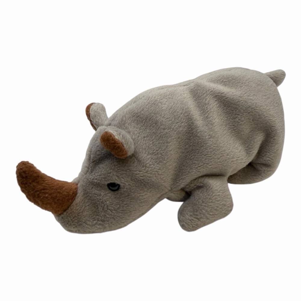 Ty Beanie Baby Spike the Rhinoceros Grey Brown Plush Animal Toy 1996